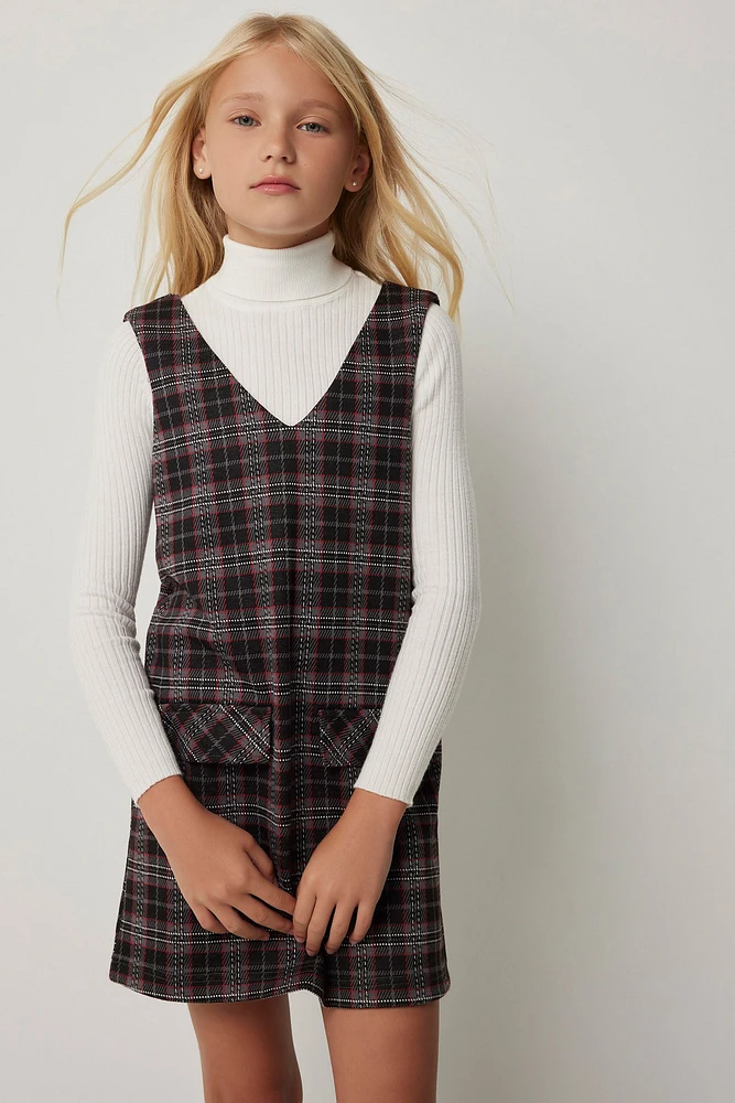 Ardene Kids Plaid Pinafore Dress in Black | Size | Polyester/Spandex/Viscose