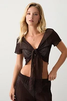 Ardene Tie Front Crochet Crop Top in | Size | Polyester