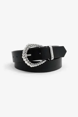 Ardene Twisted Buckle Belt in Black | Size Medium | Faux Leather