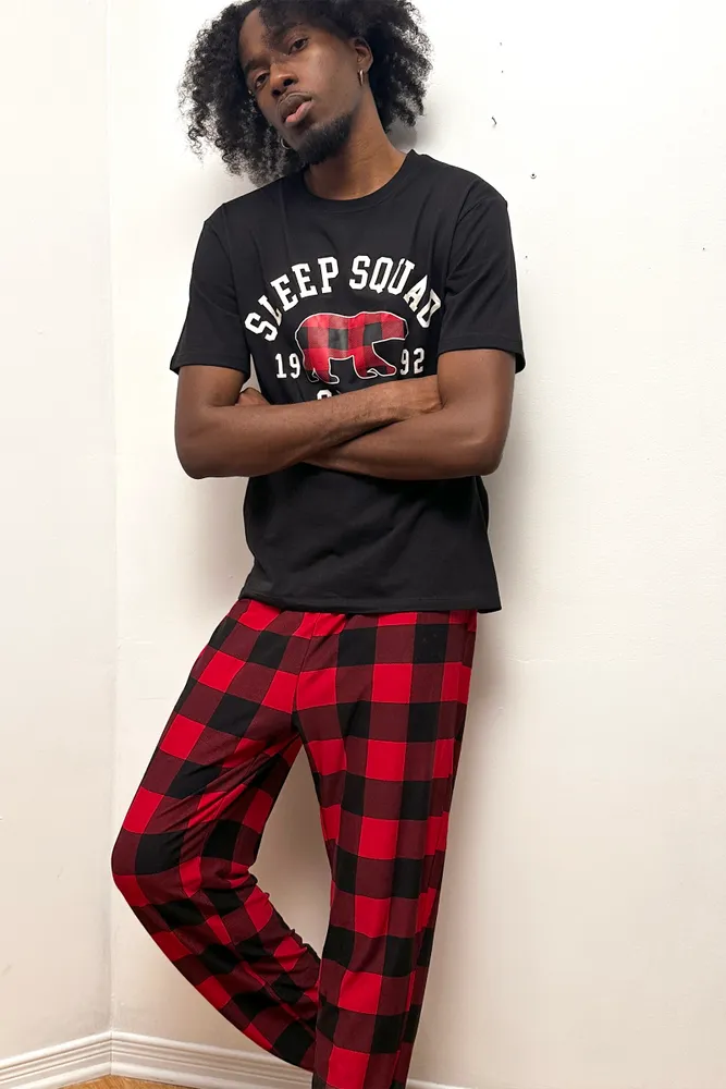 Ardene Man Super Soft Family PJ Set for Men in Black, Size