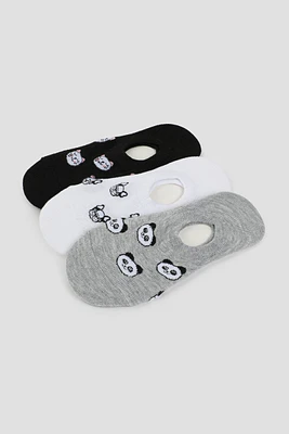 Ardene 3-Pack Shoe Liners with Animal Faces in Grey | Polyester/Spandex