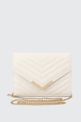Ardene Chevron Enveloppe Clutch in White | Faux Leather/Polyester