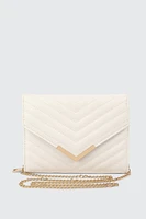 Ardene Chevron Enveloppe Clutch in White | Faux Leather/Polyester