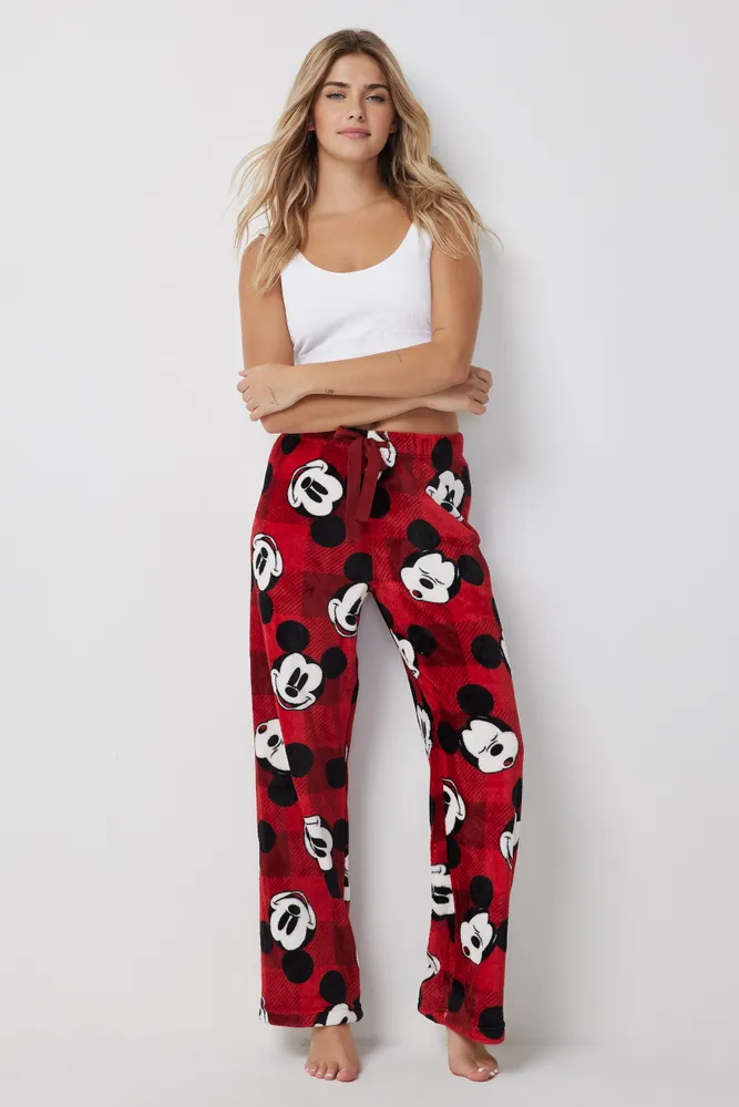 Ardene Mickey Plush PJ Pants in Red, Size Large, Polyester