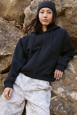 Ardene Solid Short ZIp-Up Hoodie in | Size | Polyester/Cotton | Fleece-Lined | Eco-Conscious