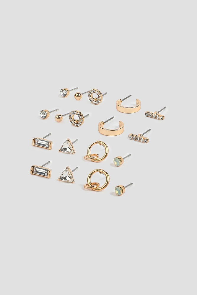 Ardene 9-Pack Embellished Stud Earrings in Gold | Stainless Steel