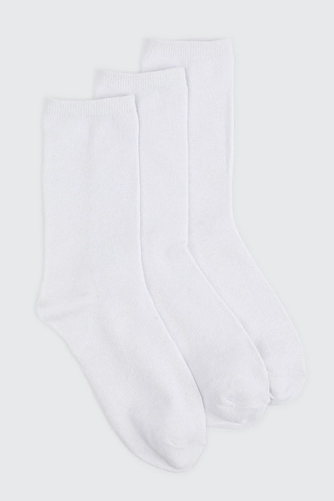 Ardene 3-Pack of Cotton Crew Socks in White | Polyester/Cotton/Elastane