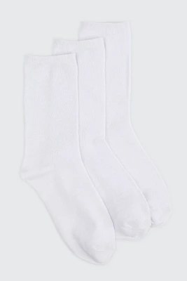 Ardene 3-Pack of Cotton Crew Socks in White | Polyester/Cotton/Elastane