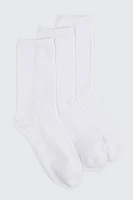 Ardene 3-Pack of Cotton Crew Socks in White | Polyester/Cotton/Elastane