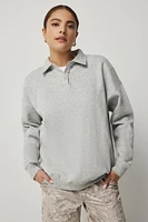 Ardene Oversized Polo Sweatshirt in Light Grey | Size Large | Polyester/Cotton | Fleece-Lined