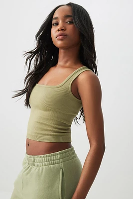 Ardene Crop Seamless Trapeze Neck Tank Top in Pistachio Delight | Size | Nylon/Spandex | Eco-Conscious