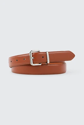 Ardene Square Buckle Belt in Cognac | Size Small | Faux Leather