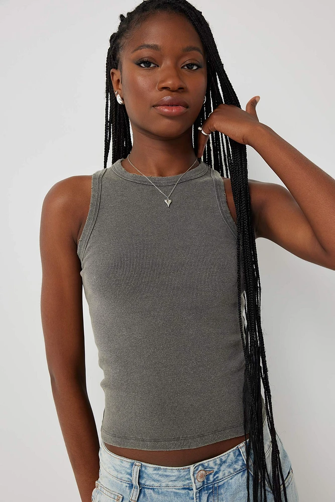 Ardene Distressed Halter Tank Top in Grey | Size