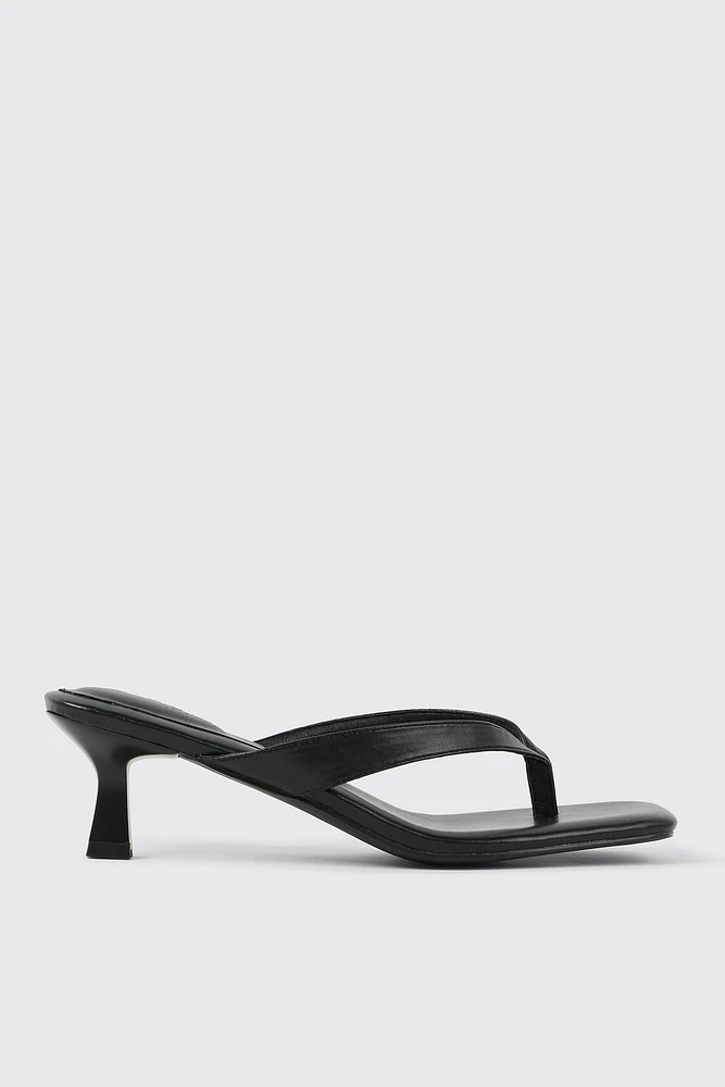 Ardene Kitten Heel Thong Sandals in Black | Size | Faux Leather