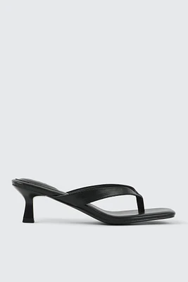 Ardene Kitten Heel Thong Sandals in Black | Size | Faux Leather