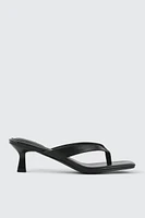 Ardene Kitten Heel Thong Sandals in Black | Size | Faux Leather