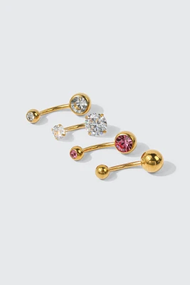 Ardene 4-Pack Stone Navel Piercings in Gold