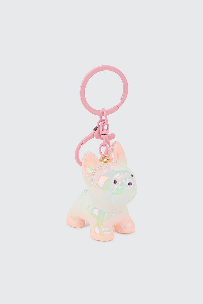 Ardene Iridescent Dog Keychain in Light Pink