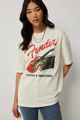 Ardene Fender Graphic T-Shirt in Beige | Size | 100% Cotton