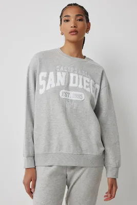 Ardene Destination Crew Neck Sweatshirt in Light Grey | Size | Polyester/Cotton | Fleece-Lined