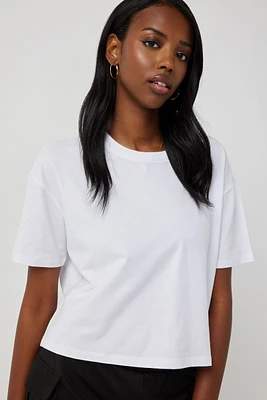 Ardene Basic Boxy Crop T-Shirt in White | Size | Cotton/Elastane