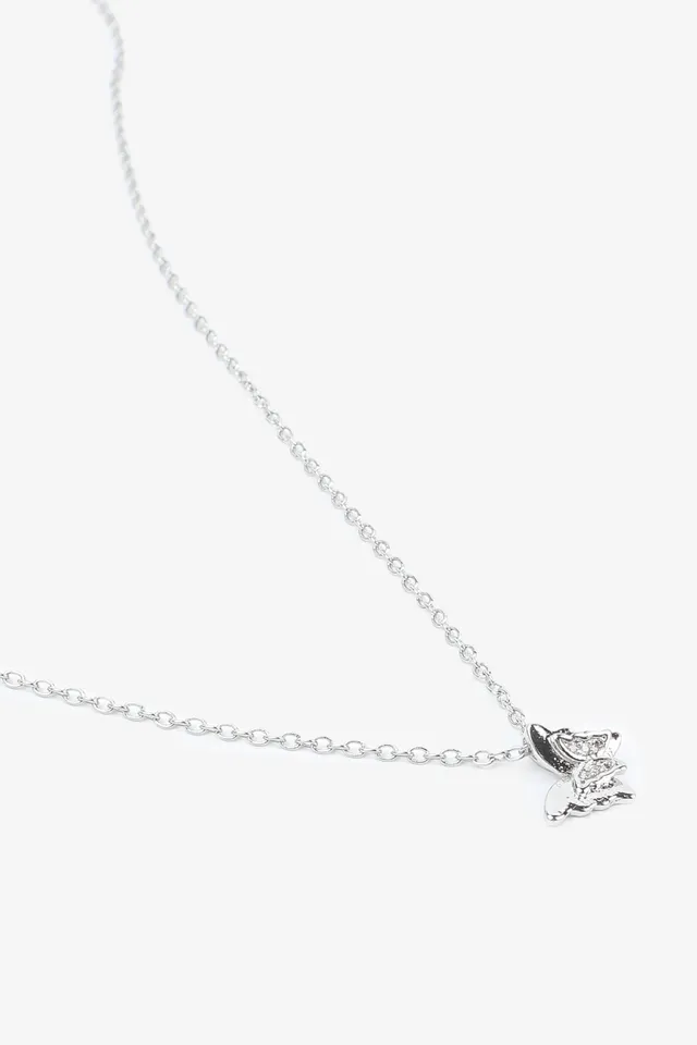 Ardene Cubic Zirconia Doouble Butterfly Necklace in Silver