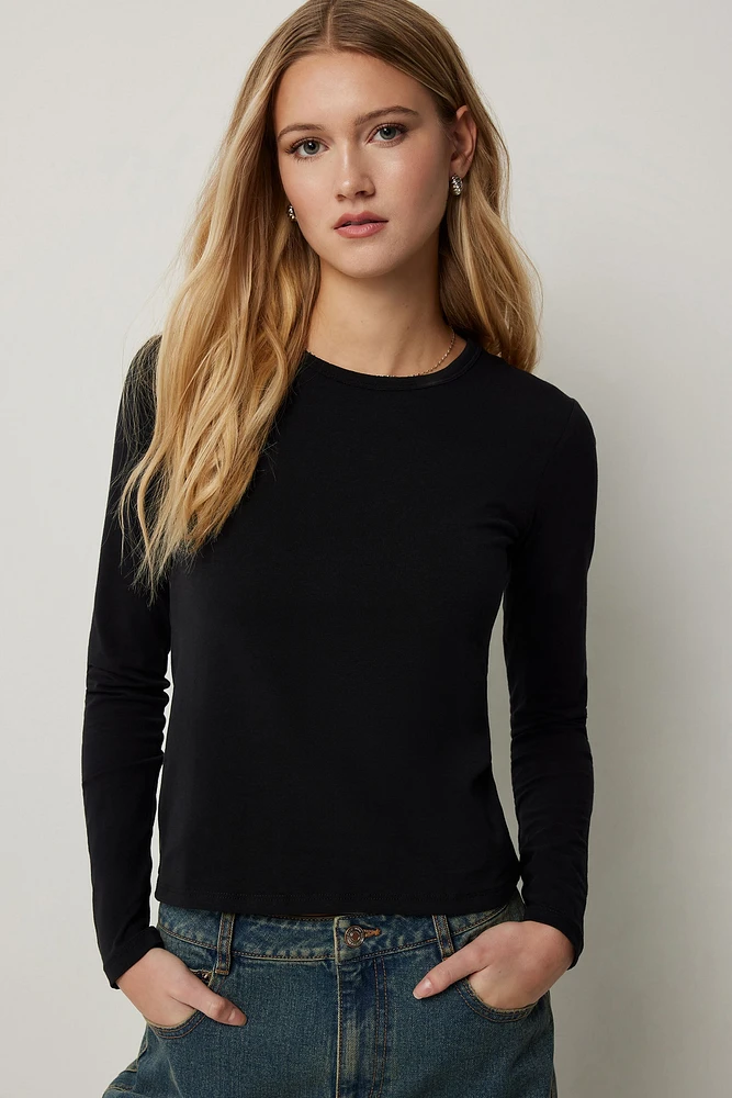 Ardene Basic Short Long Sleeve T-Shirt in | Size | Cotton/Elastane | Eco-Conscious