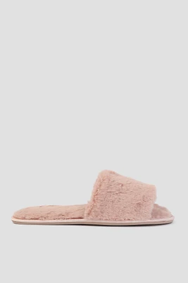 Ardene One Band Faux Fur Slippers in Blush | Size 11.5 | Polyester