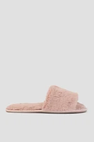 Ardene One Band Faux Fur Slippers in Blush | Size | Polyester