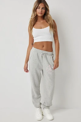 Ardene Graphic Print Sweatpants in Light Grey | Size XL | Polyester | Fleece-Lined