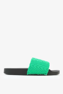 Ardene Green Terry Band Slide Sandals | Size