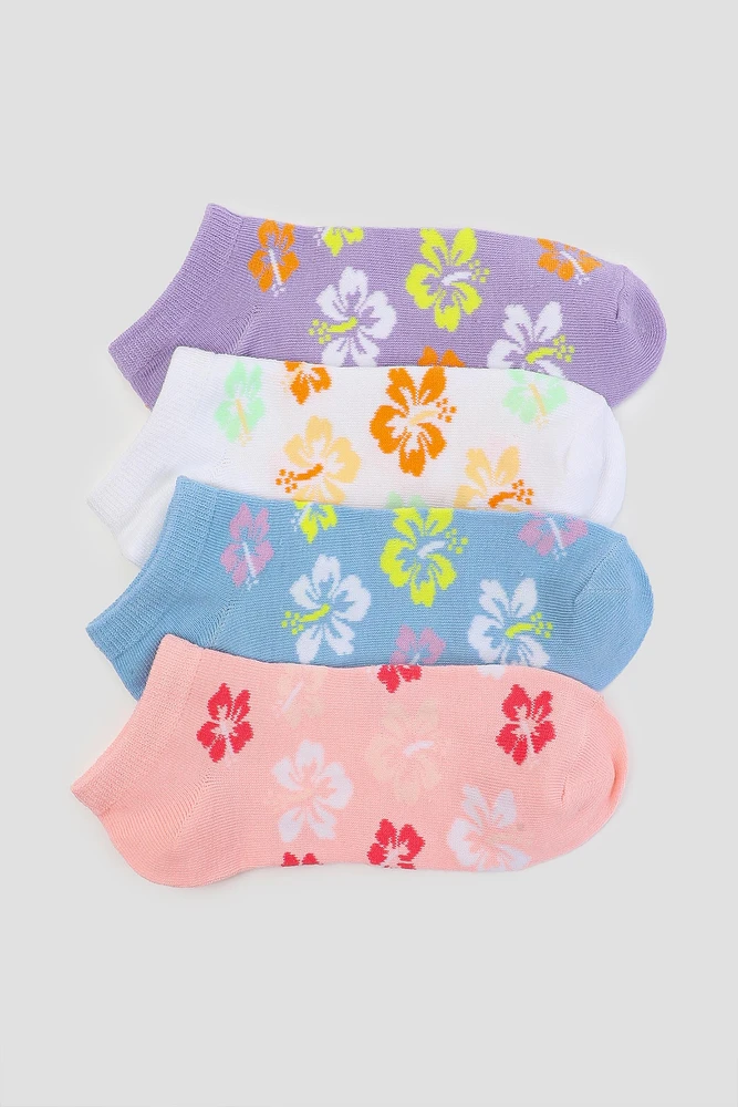 Ardene 4-Pack Tropical Flower Ankle Socks | Polyester/Spandex