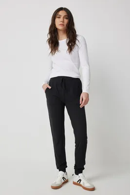 Ardene Basic Super Soft Jersey Sweatpants in Black | Size | Polyester/Elastane | Eco-Conscious