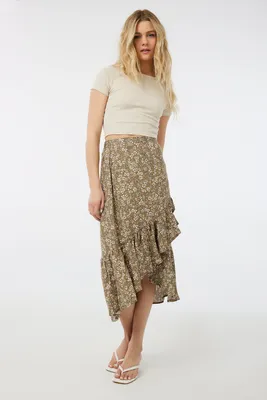 Ardene Printed Faux Wrap Maxi Skirt in | Size | 100% Viscose