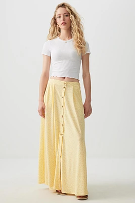 Ardene Button Front Flowy Maxi Skirt in Light Yellow | Size | Polyester/Spandex
