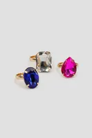 Ardene 3-Pack Statement Gemstone Rings | Size Small