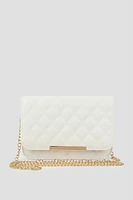 Ardene Quilted Crossbody Bag in White | Faux Leather/Polyester