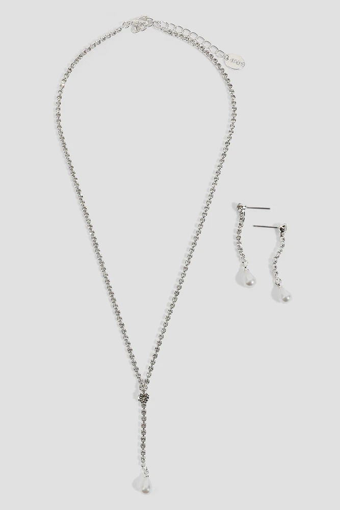 Ardene Y Shape Necklace and Earrings Set in Silver | Stainless Steel