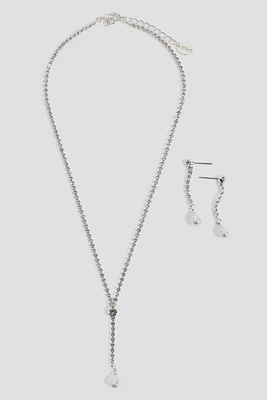 Ardene Y Shape Necklace and Earrings Set in Silver | Stainless Steel