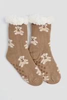 Ardene Teddy Bear Slipper Socks in Brown | Polyester/Spandex