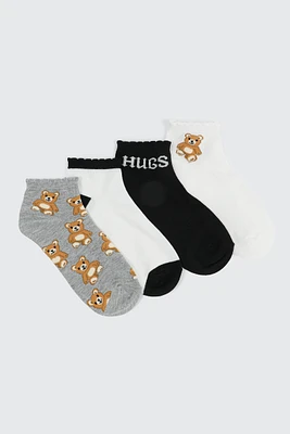 Ardene 4-Pack Teddy Bear Ankle Socks | Polyester/Spandex