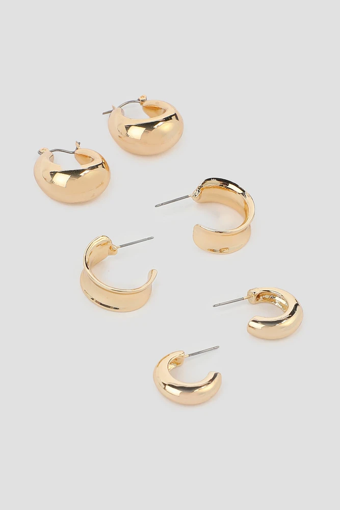 Ardene 3-Pack Assorted Hoop Earrings in Gold | Stainless Steel