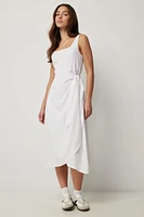 Ardene Linen Blend Midi Wrap Dress in White | Size | Viscose