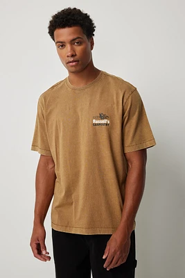 Ardene Man Graphic Crew Neck T-Shirt For Men in Cognac | Size | Cotton