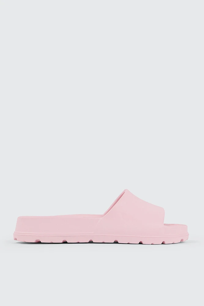 Ardene Chunky Sole Slides in Light Pink | Size