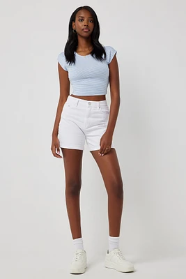 Ardene High Rise Midi Denim Shorts in | Size | Cotton/Elastane