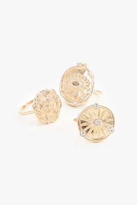 Ardene 3-Pack Vintage Pendant-Style Rings in Gold | Size