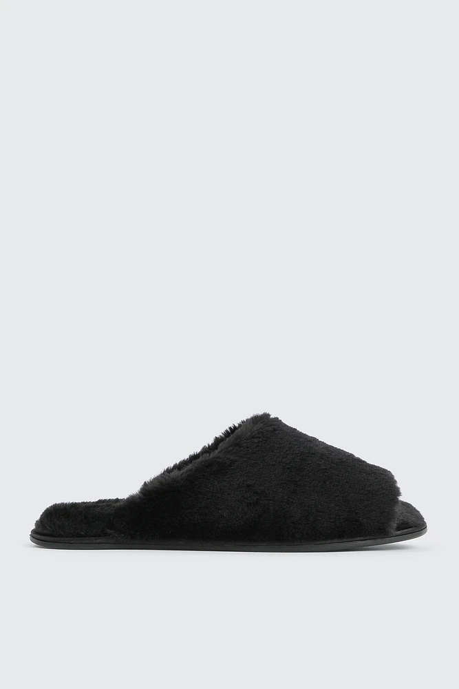 Ardene Faux Fur Slippers in Black | Size