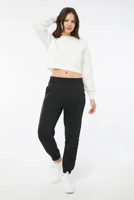 Ardene Ribbed Accent Sweatpants in Black | Size | Polyester/Cotton | Fleece-Lined