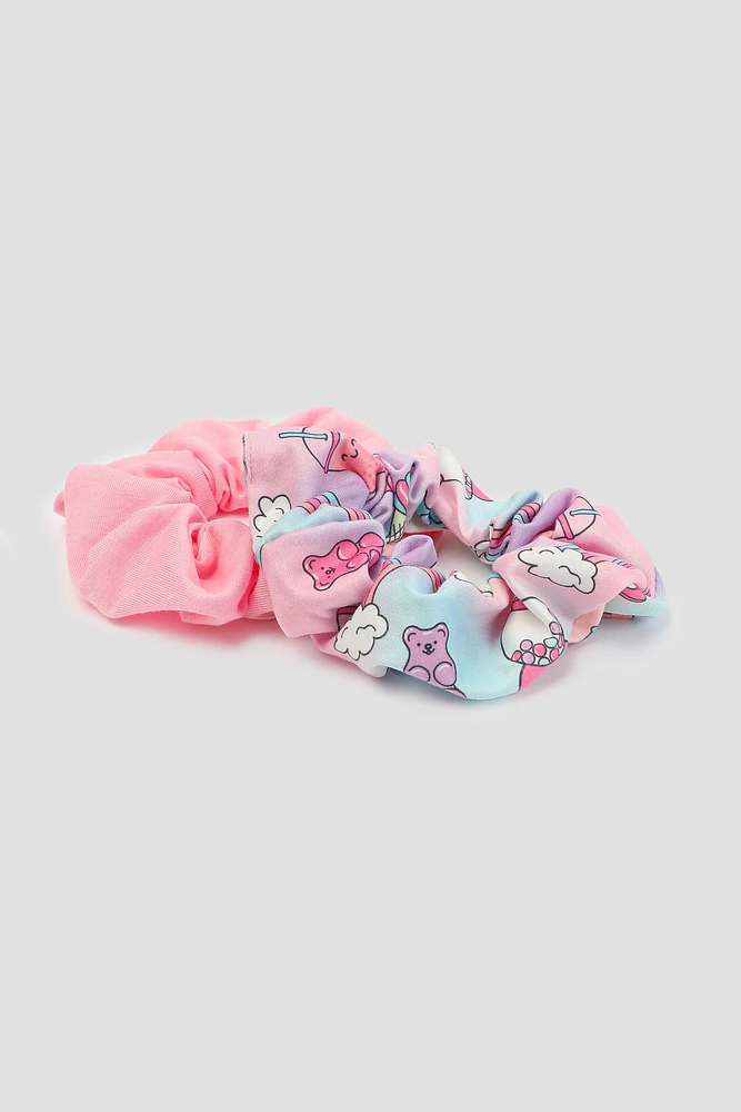 Ardene Kids 2-Pack Solid & Printed Scrunchies in Light Pink